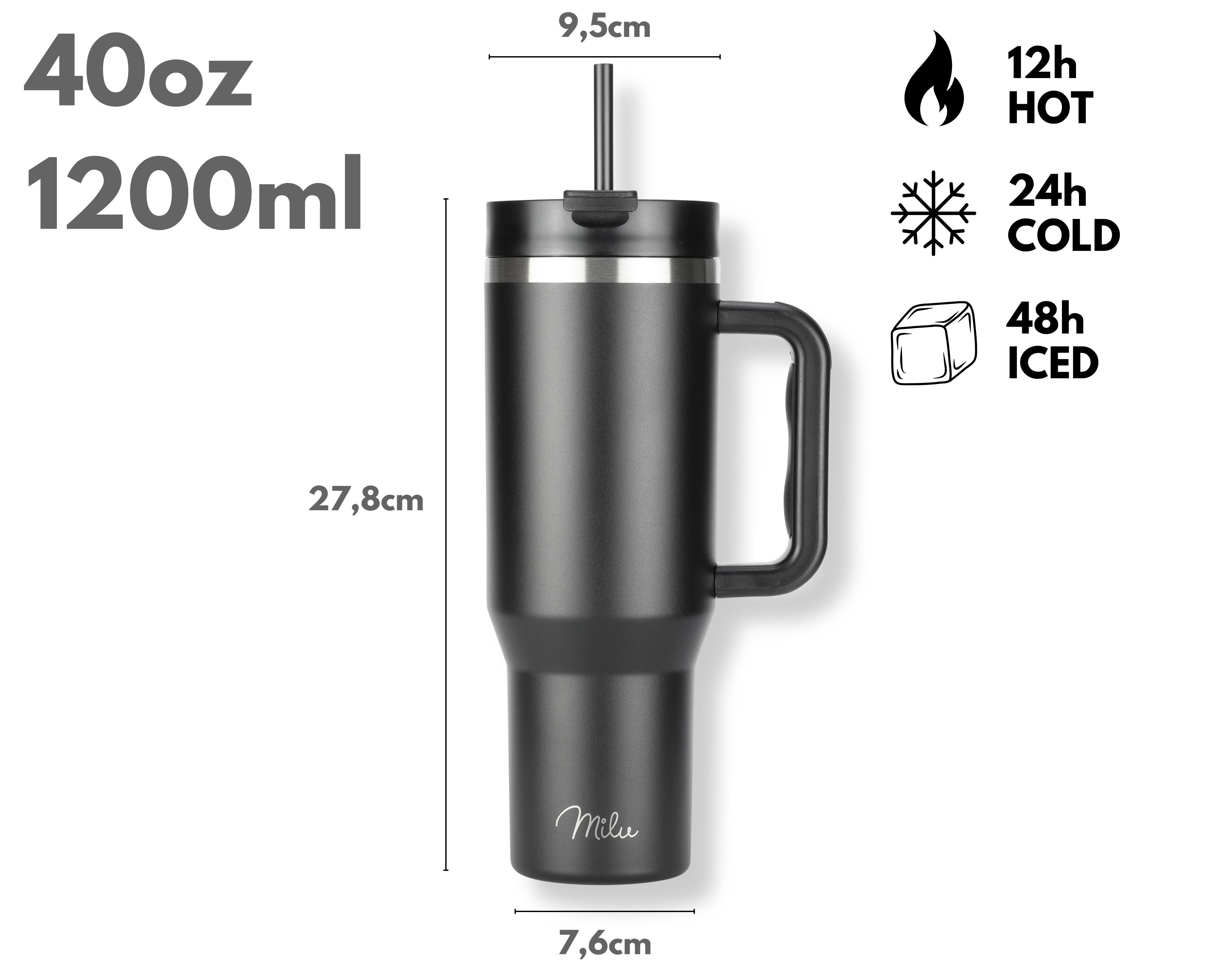 Milu Edelstahl Tumbler-Set 1200 ml, 3-tlg., 3D Leoparden-Print, mit Trinkhalm