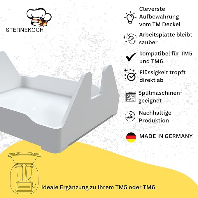 STERNEKOCH Deckelhalter mit Abtropfschale für Thermomix TM6, TM5