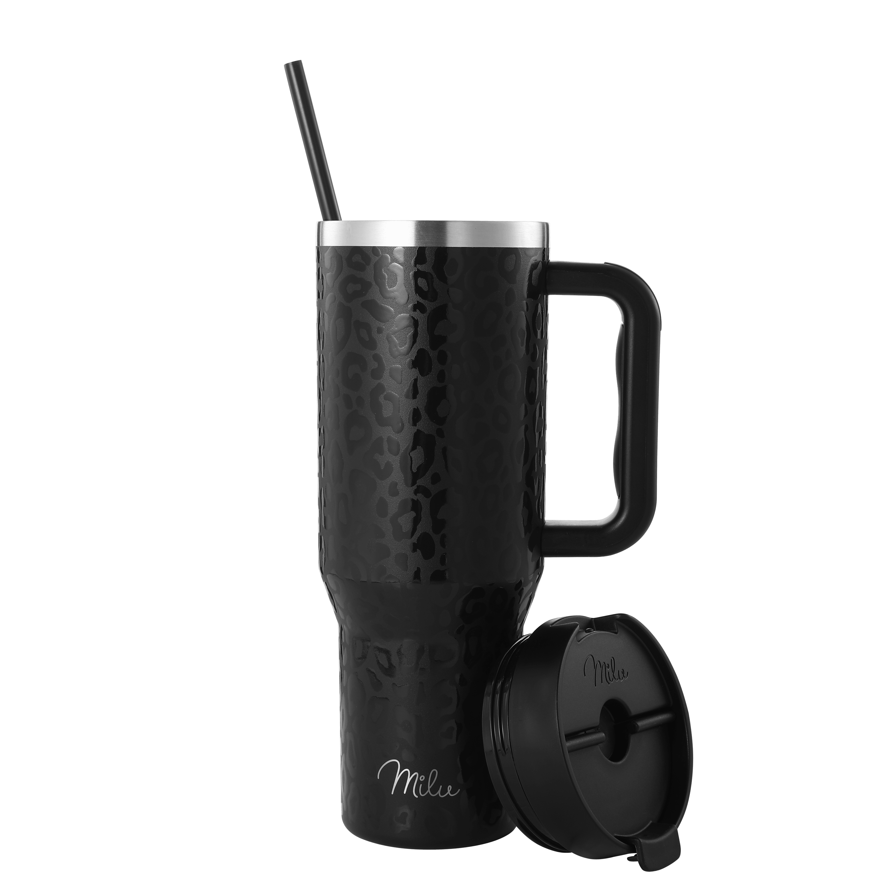 Milu Edelstahl Tumbler-Set 1200 ml, 3-tlg., 3D Leoparden-Print, mit Trinkhalm