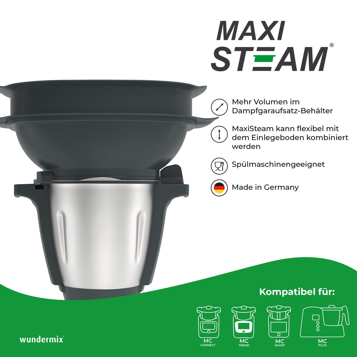 MaxiSteam® | Dampfgaraufsatz-Vergrößerung für Monsieur Cuisine Connect, Trend, Smart & Édition Plus