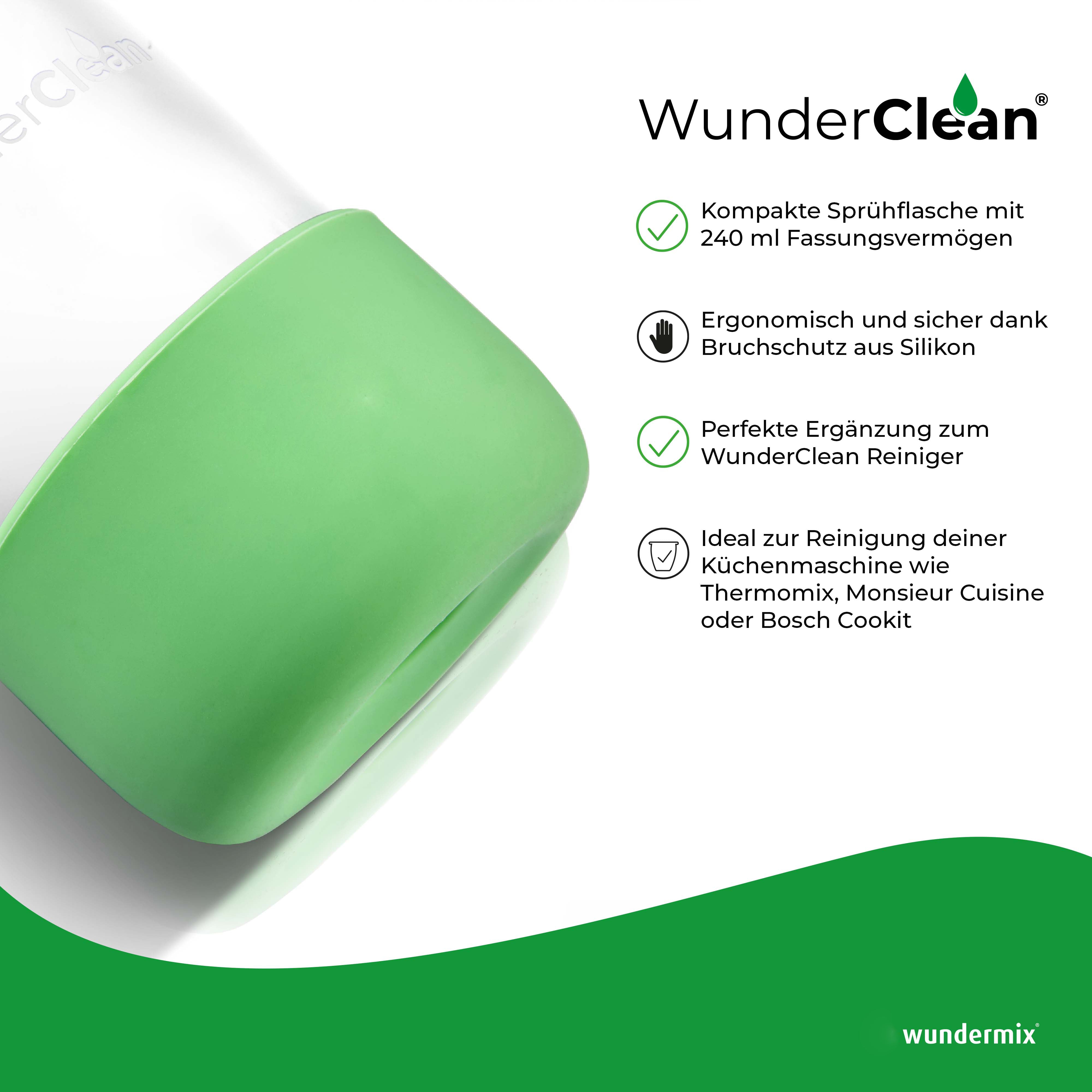 WunderClean Sprühflasche | 240 ml Glasflasche mit Silikon-Bruchschutz für WunderClean Reiniger