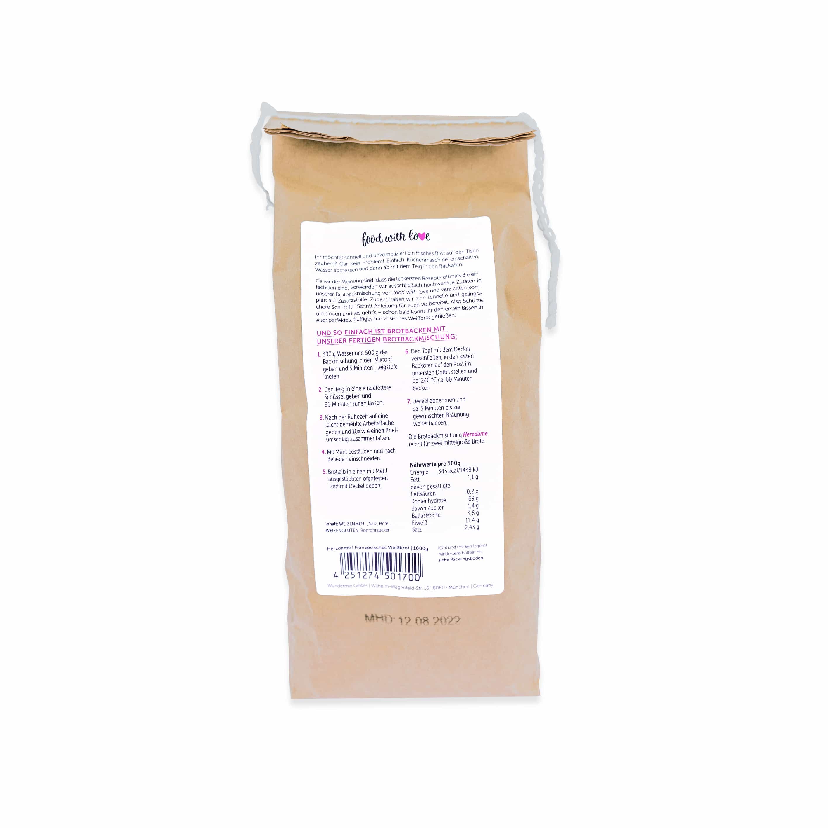 Brotbackmischung «Herzdame» | Französisches Weißbrot | 1000g