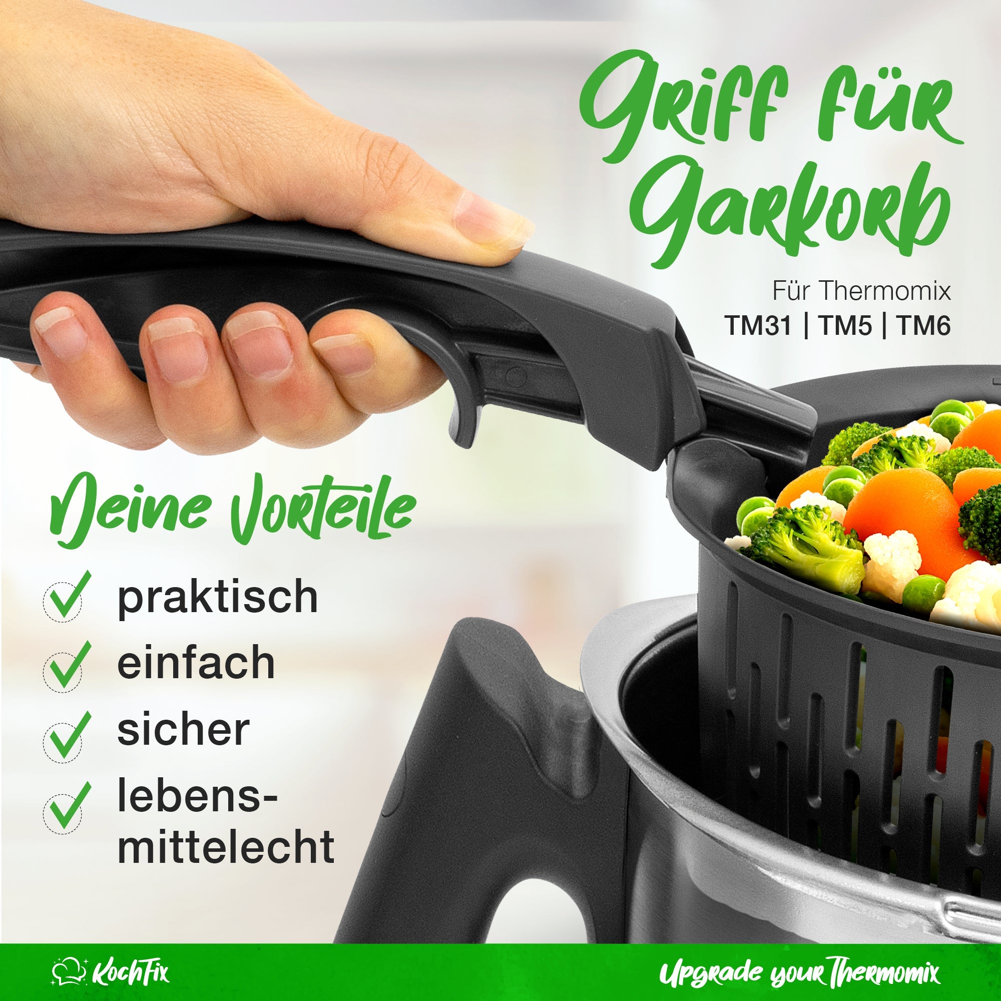 KochFix | Griff für Thermomix-Garkörbchen / Gareinsatz für Thermomix TM7, TM6, TM5, TM31