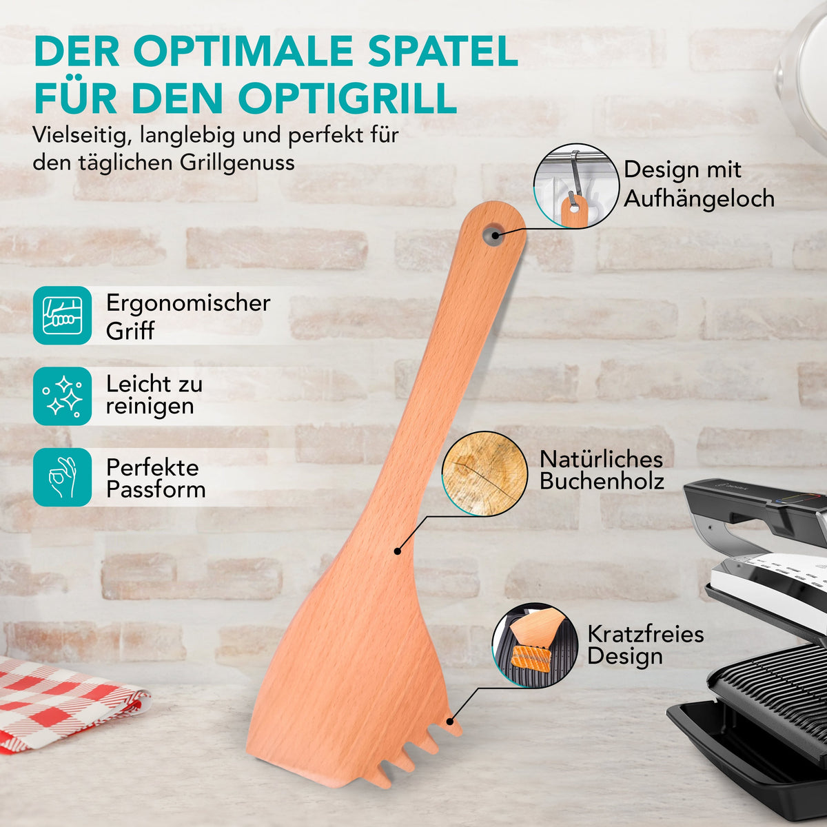 OptiSpatel® | Pfannenwender aus Buchenholz für Tefal OptiGrill & OptiGrill XL
