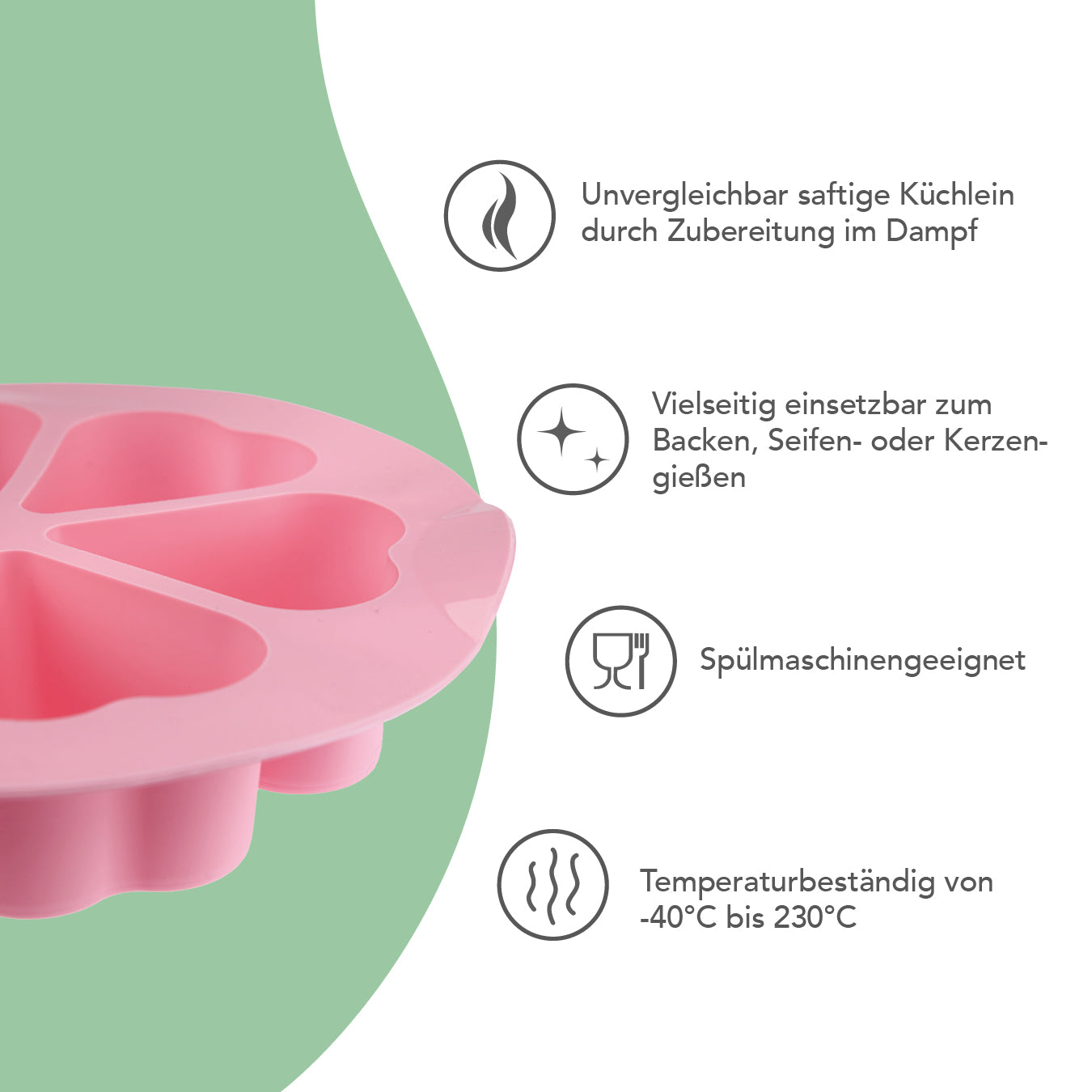 Silikon-Muffinform rosa Herzen - ideal für Varoma und Dampfgaraufsatz Monsieur Cuisine