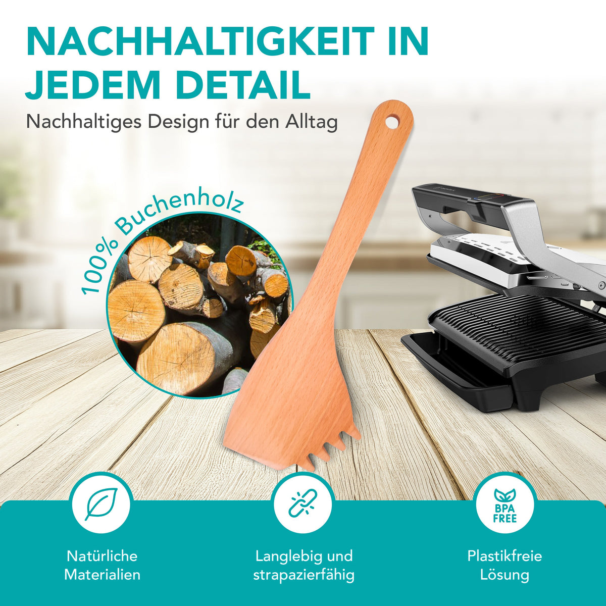 OptiSpatel® | Pfannenwender aus Buchenholz für Tefal OptiGrill & OptiGrill XL