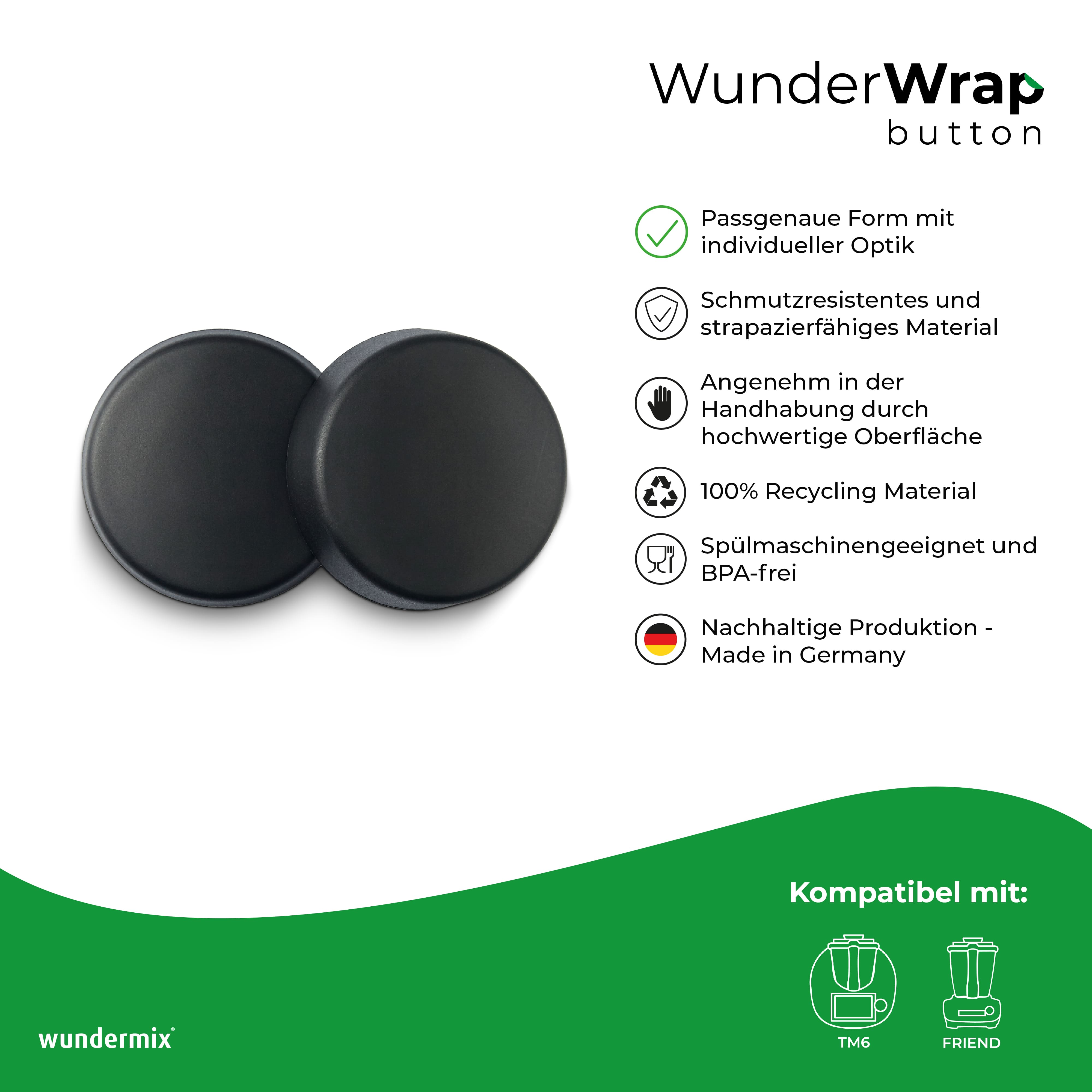 WunderWrap® Button | Drehknopfabdeckung für TM6, TM Friend | 2er-Set | schwarz