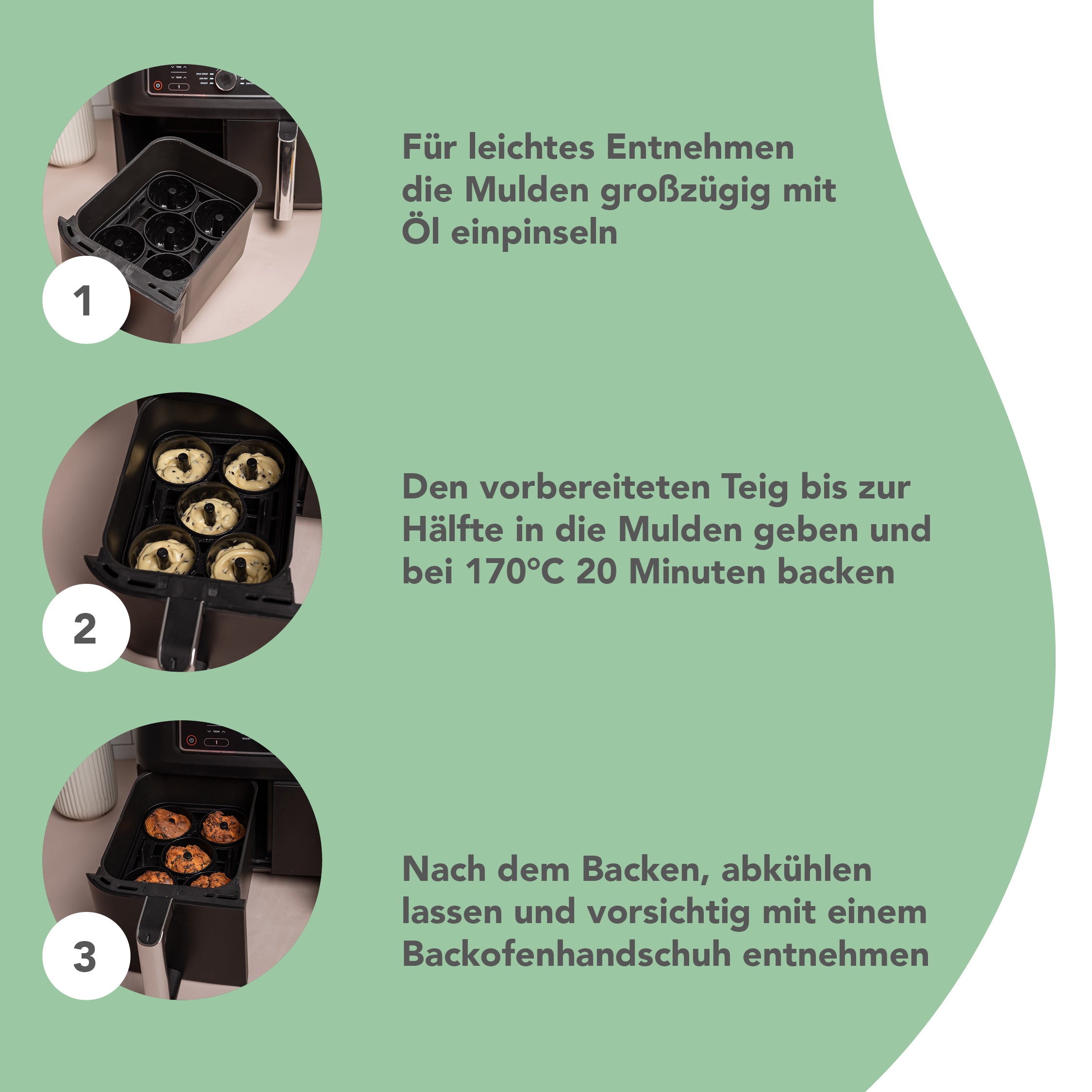 ZauberFry | Backform „Mini-Gugelhupf“ kompatibel mit Ninja Airfryer (2er-Set)