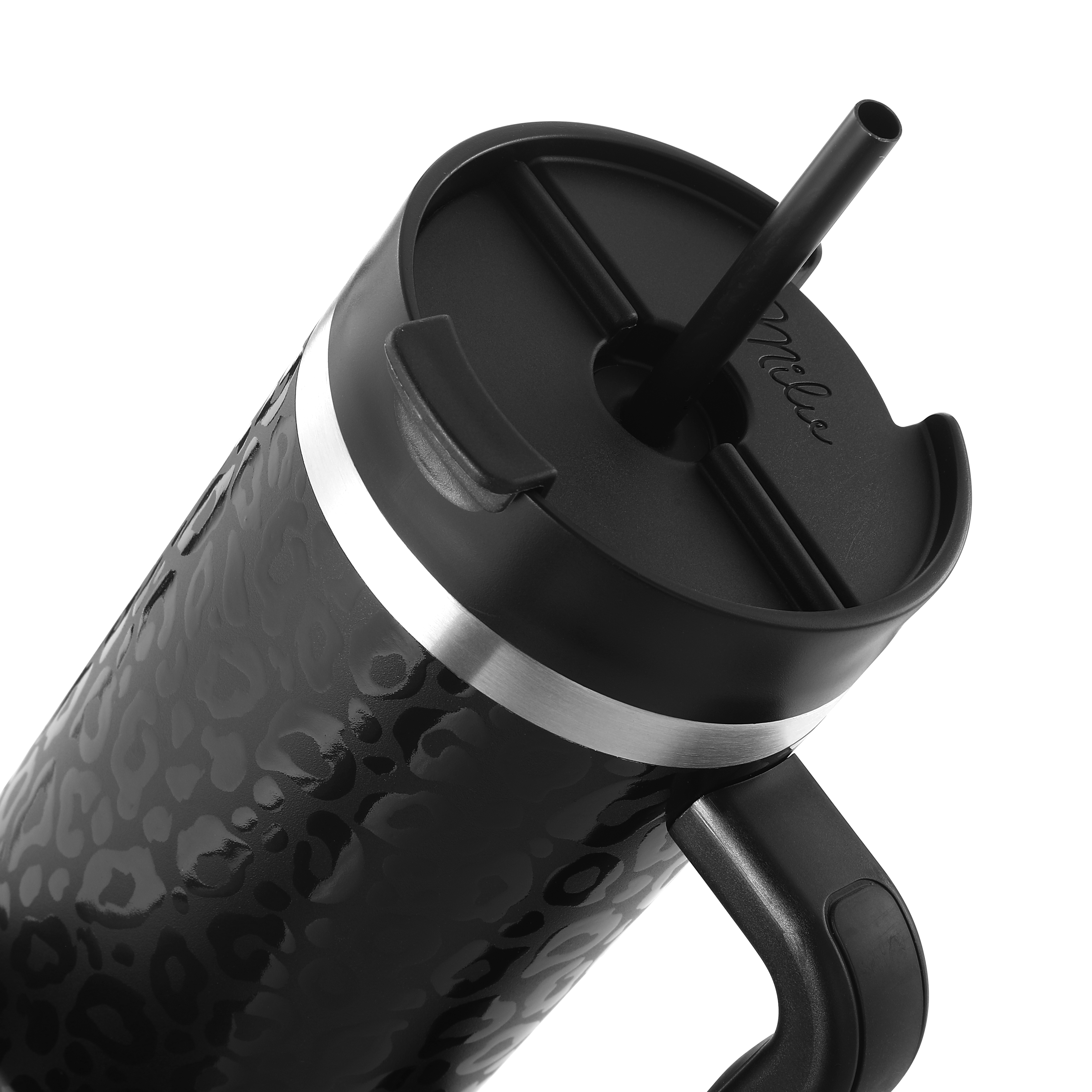 Milu Edelstahl Tumbler-Set 1200 ml, 3-tlg., 3D Leoparden-Print, mit Trinkhalm