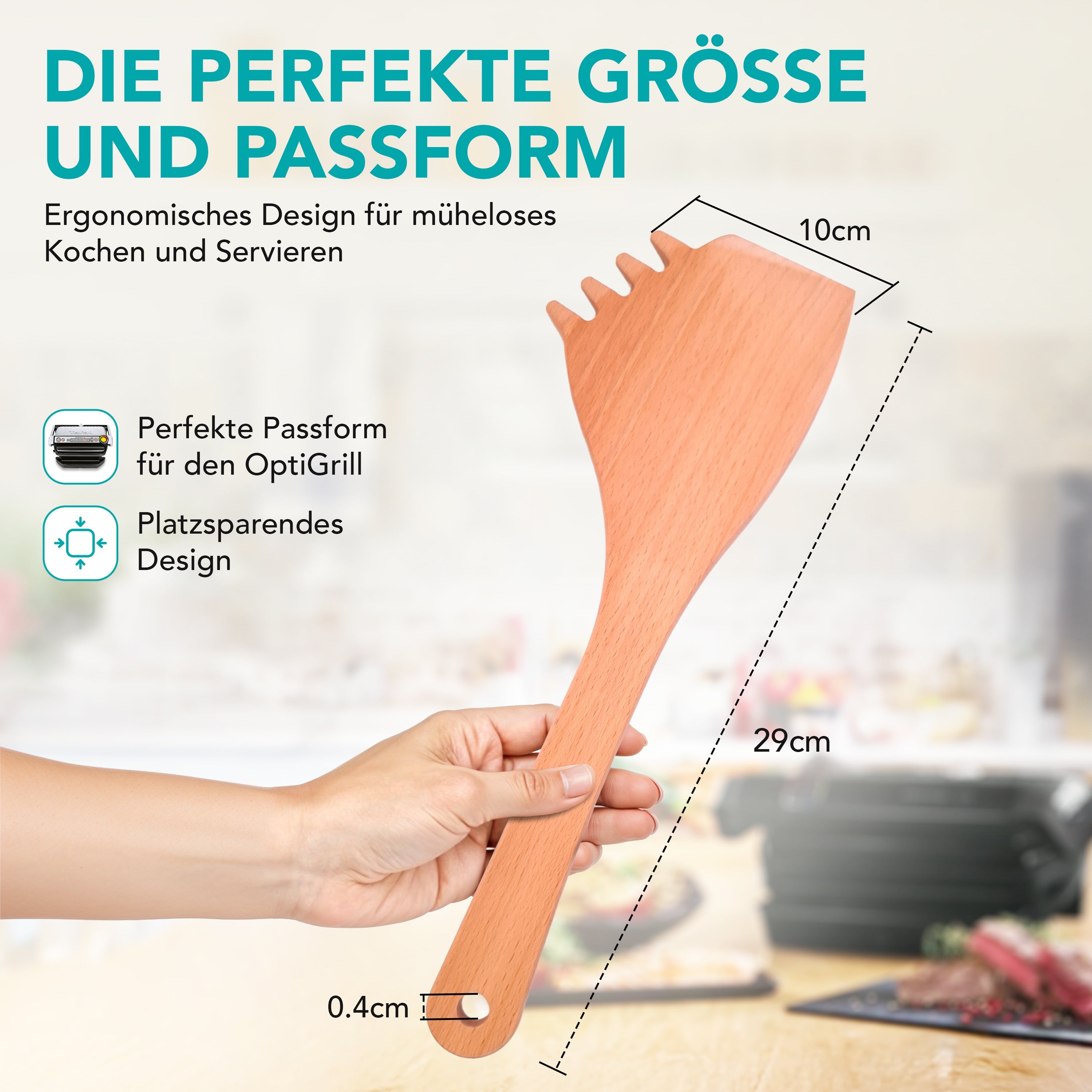 OptiSpatel® | Pfannenwender aus Buchenholz für Tefal OptiGrill & OptiGrill XL