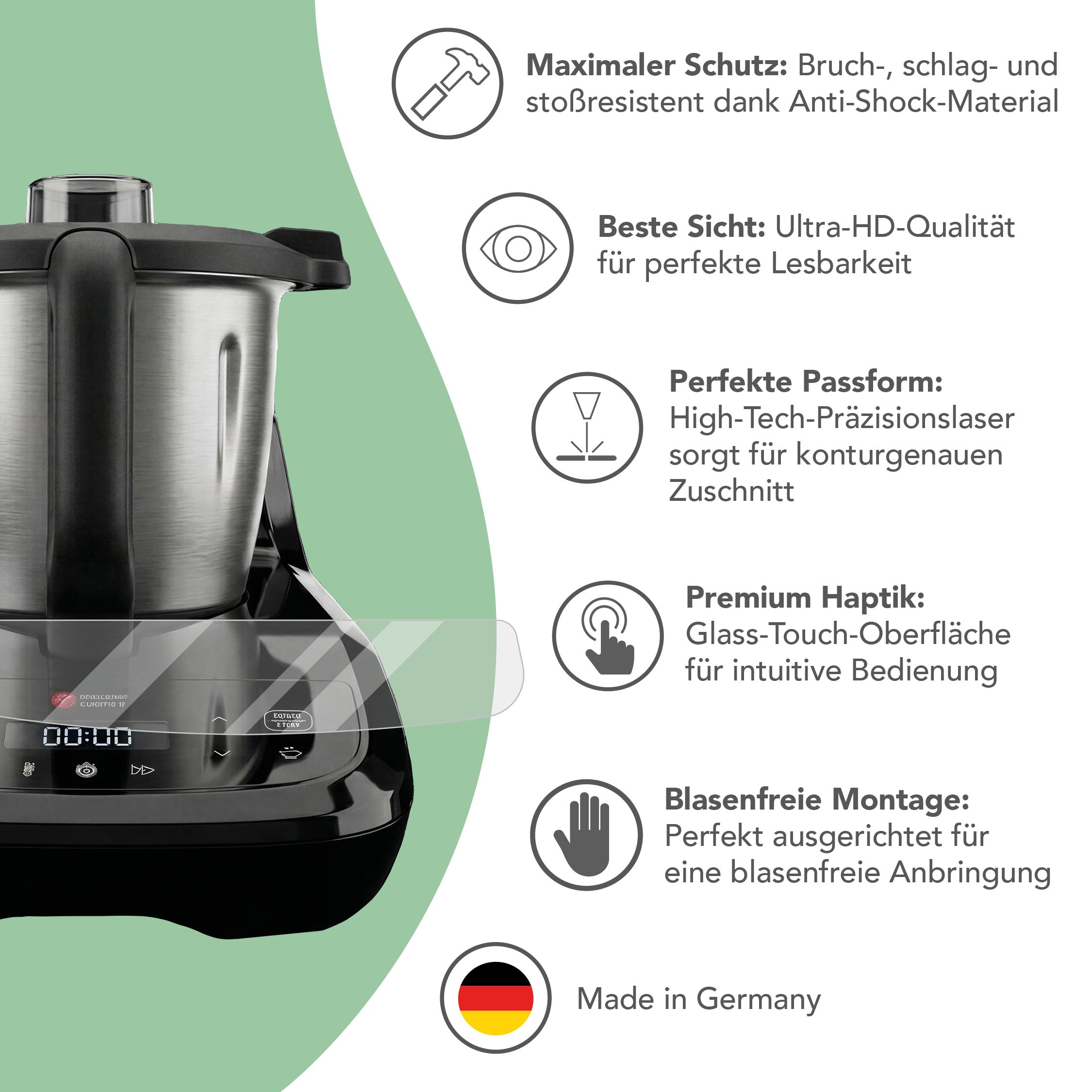 WunderScreen® Hybrid-Glas Displayschutz für Monsieur Cuisine Connect, Trend und Compact